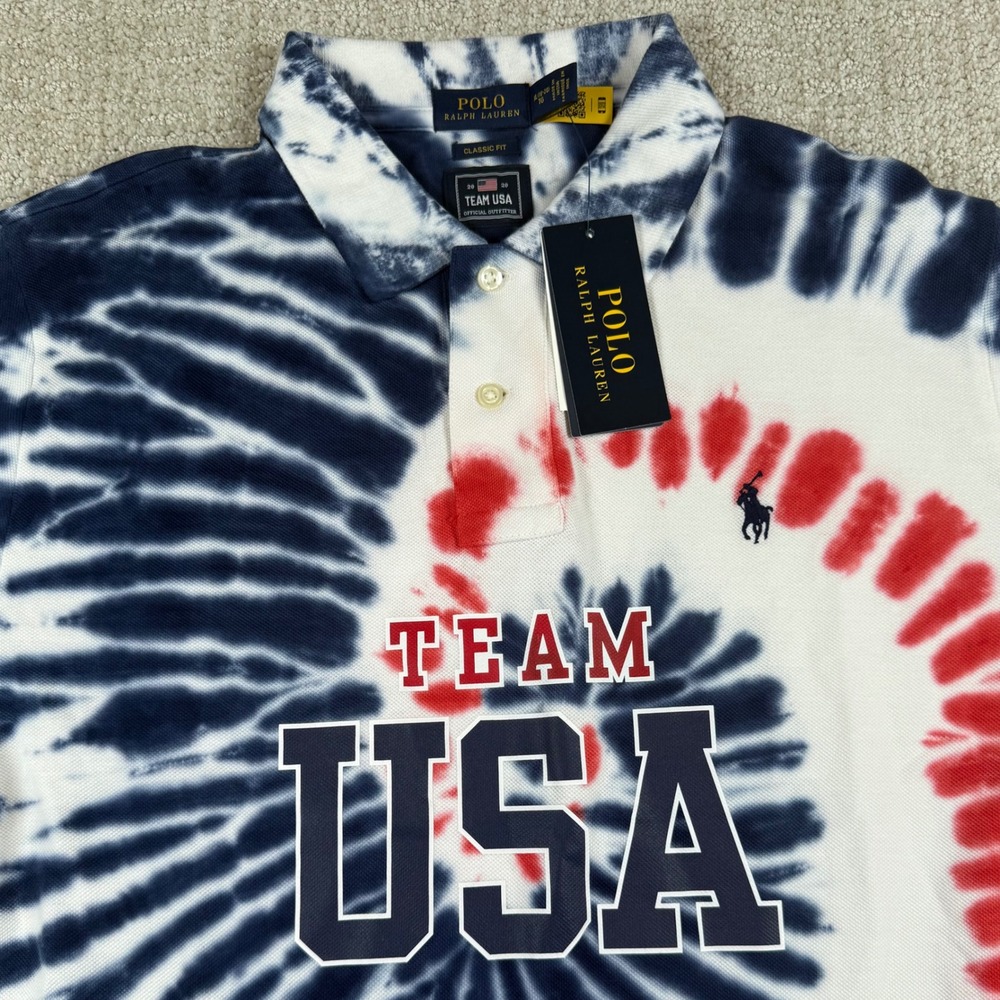 NEW Polo Ralph Lauren Boys XL Blue Tie Dye Team USA 2020 Olympics Polo Shirt